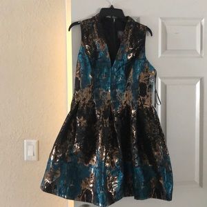 Vince Camuto metallic foil fit and flare dress